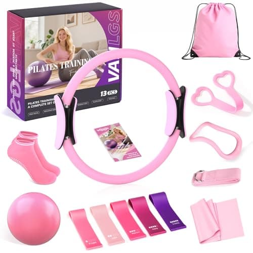 Vanlgs Pilates Kit 13Pcs Home Pilates Essentials Workout Kit with 13" Ring, 10" Ball and Resistance Bands for Women at Home Pilates Equipment Set for Beginners(Pink) - Image 1