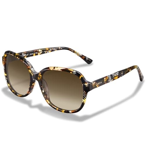 CARFIA Acetate Oversized Square Polarized Sunglasses for Women UV Protection Retro Trendy Big Shades Brown - Image 1