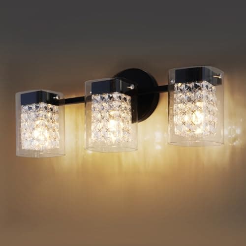 TYhogar Modern Crystal Vanity Lights, 3-Light Black Bathroom Light Fixtures with Clear Shades, Bathroom Lighting Fixtures Over Mirror Wall Light for Hallway, Decoration,Bedroom(Exclude Bulb) - Image 1