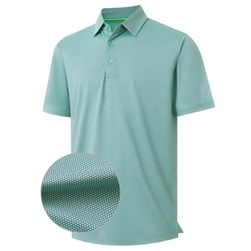 M MAELREG Mens Golf Shirts Short Sleeve Jacquard Casual Performance Moisture Wicking Collared Polo Shirts for Men Green Ash - Image 1