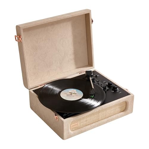 Arkrocket Coryphaeus Vinyl Record Player 3-Speed Bluetooth Input and Output Built-in Speakers with Magnetic Cartridge Auto Off (Flora Engraved) - Image 1