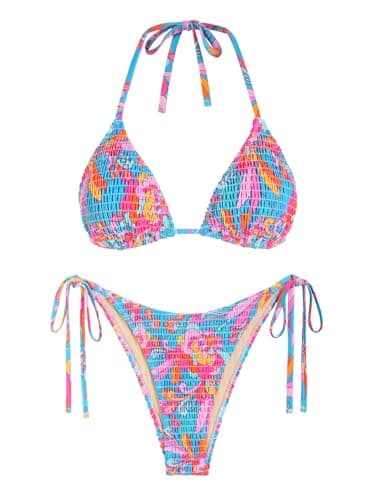 seamoly Bikini Swimsuits for Women Halter String Two Piece Bathing Suit High Cut Sexy Bikini Set Beachwear Pink Floral XS - Image 1