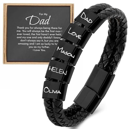 DayOfShe Personalized Dad Gifts Custom Bracelet with Names for Men Fathers Bracelet Best Dad Ever Gifts from Daughter Son Wife - Image 1