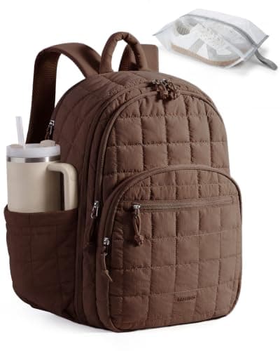 BAGSMART College Laptop Backpack, Travel Backpack for Women, Quilted Airline Approved Carry On Backpack Fits 17.3 Inch Laptop, Personal Item Travel Bag, Chocolate - Image 1