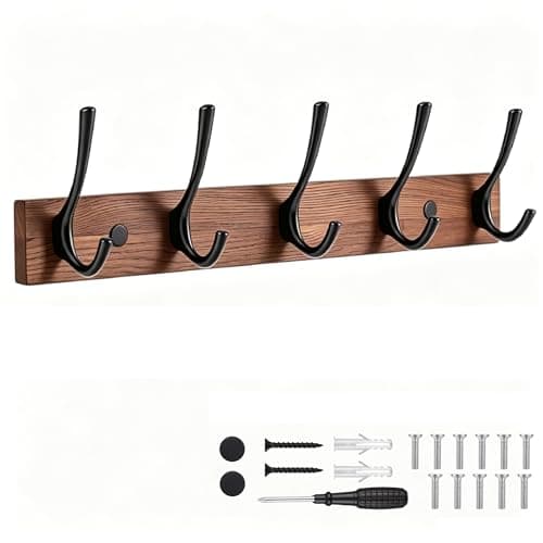 Dntorx Wall Mounted Coat Rack Heavy Duty with 5 Hooks, 15.8In Wooden Coat Hook Rust-Resistant Wall Hooks for Hanging Coat Bag Key Purse Towel Hook Rack for Entryway, Mudroom, Bedroom, Livingroom - Image 1