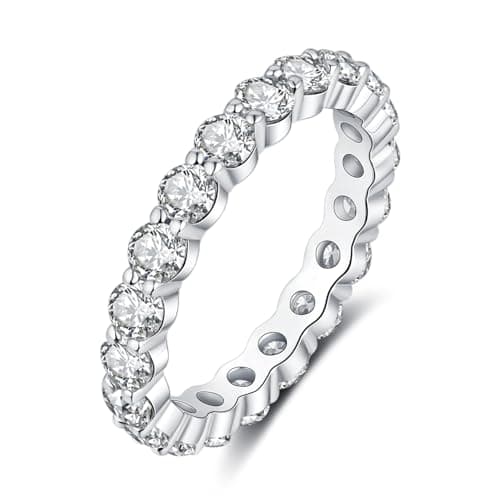 IMOLOVE Moissanite Wedding Band for Women, 3MM 18K White Gold Plated Sterling Silver Full Eternity Ring D Color VVS1 Round Cut Anniversary Promise Jewelry Size 7.5– Shine Bright, Spend Light - Image 1