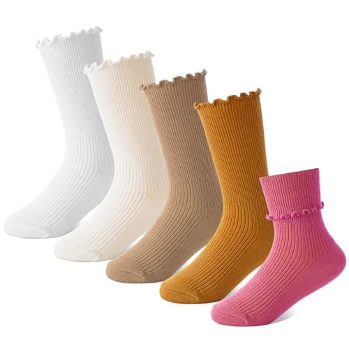 BISOUSOX Girls Socks 6-8 Years Old White Ruffle Cute Ankle Crew Frilly Ruffled Kids School Dress Socks for Girls 8-10 12 - Image 1