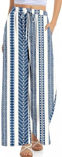 TARSE Women Linen Palazzo Pants Summer Wide Leg Casual Lounge Pant 2026 Beach Travel Vacation Outfits(StripeBlue,S) - Image 1
