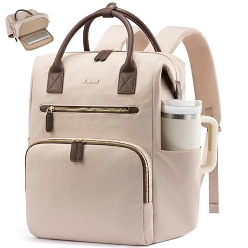 LOVEVOOK Laptop Backpack for Women & Men, Multi-Pocket College Business Work Bookbag with Hidden Back Laptop Sleeve, Water Resistant Commute Travel Backpack for Teacher Nurse, 15.6 Inch, Nude-Brown