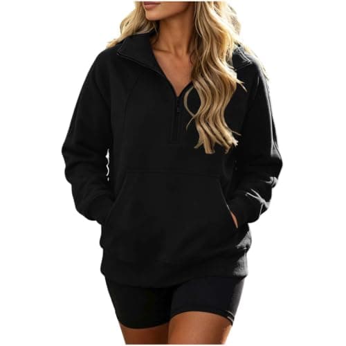 Quarter Zip Pullover Women Lightweight Fall Black Large