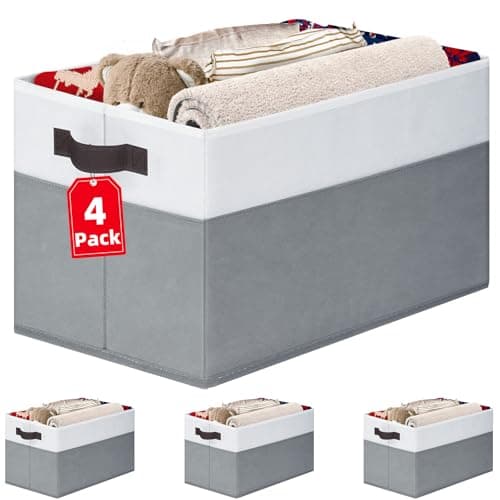 4 Pack Large Closet Storage Baskets Bins for Shelves | Fabric Closet Organizers and Storage with Handles Home Organization | Decorative Collapsible Baskets for Organizing Clothes Toy Nursery 14"x10" - Image 1