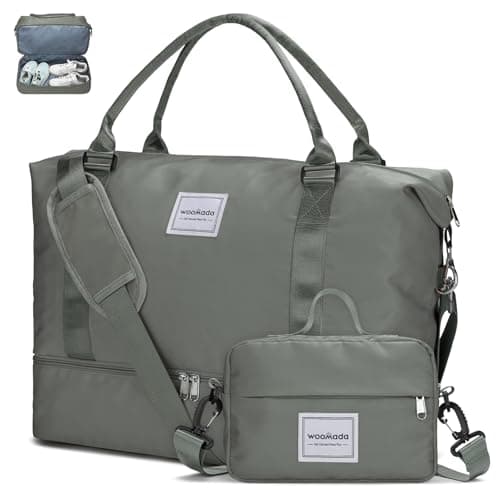 WOOMADA Weekender Bag for Women,Travel Carry On Bag with Shoe Compartment, Overnight Travel Duffle Bag with Toiletry Bag(army green) - Image 1