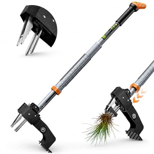 GASREKV Weed Puller Tool, 4-Claw Steel Head Stand Up Weeder, 39"-46" Adjustable Handle & Easy Eject, Root Weed Remover for Dandelion, Thistle & Crabgrass, No Bending - Image 1