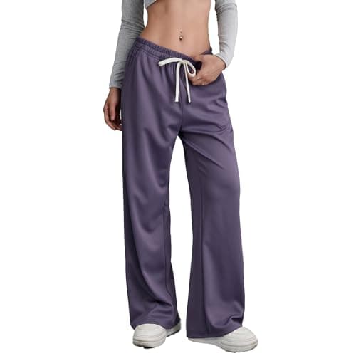 Women's High Waisted Wide Leg Sweatpants Loose Fit Lounge Legging Pajama Pants with Drawstring Purple XXL - Image 1