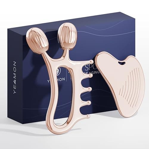 Yeamon Gua Sha Facial Tools, 3-in-1 Gua Sha & Roller & Comb Set, Upgraded No-Slip Textured Guasha, Metal Lymphatic Drainage Massager for Skincare & Face Sculpting Back Massage, Skincare Gift for Women - Image 1