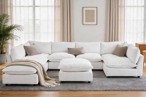 Iroomy Modular Sectional Sofa, Oversized Chenille Cloud Couch, Deep Comfy Seat, 8-Seater Sofas Couches for Living Room, White - Image 1