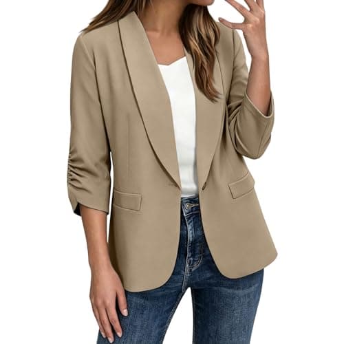 Summer Blazers for Women Lightweight 3/4 Sleeve Business Casual Blazers 2026 Trendy Open Front Work Office Suit Jackets Blazer Khaki XXL - Image 1