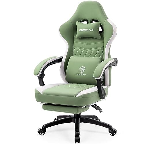Dowinx Gaming Chair Breathable Fabric Game Chair with Gel Pad and Storage Bag, Comfortable Gamer Chair with Pocket Spring Cushion, Ergonomic Computer Chair with Footrest, Green - Image 1