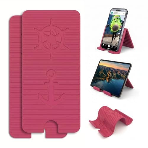 Adjustable Foldable Silicone Phone Stand 2-Pack, Rose Red, with Charging Port, Non-Slip Desk Holder for iPhone, Samsung, Tablets