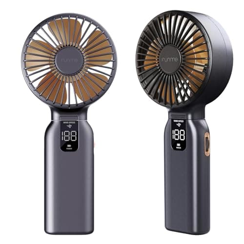 Funme Portable Handheld Fan, 10000mAh Rechargeable Personal Fan with 1-100 Speed Scroll Wheel Control, 46H Max Cooling, Boost Mode, LED Display, Metal Body, Foldable Desk Fan for Travel Outdoor, Gold - Image 1