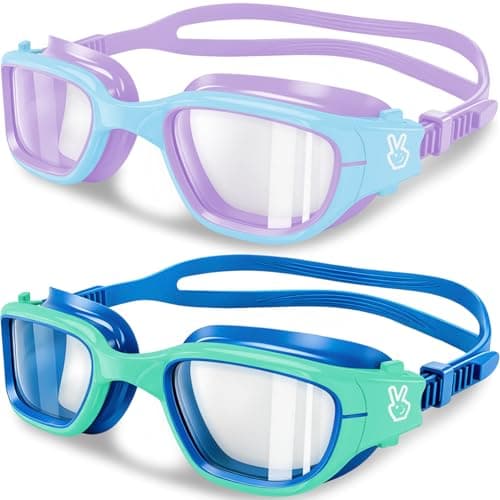 Vvinca Kids Swim Goggles, Swimming Goggles for Toddlers Kids 3-14 Outer-Eye Fit Anti-Fog UV Protection No Leak Soft Liquid Silicone Seal Anti Shattered Lens Pool Glasses for Boys Girls Teens Gift - Image 1