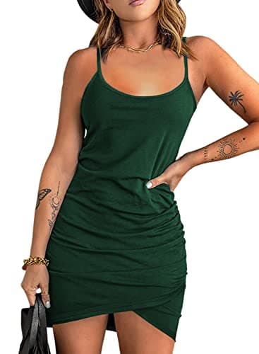 Acelitt Summer Dresses for Women 2025 Casual Spaghetti Strap Wrap Mini Dress Beach Sundress Green Medium - Image 1