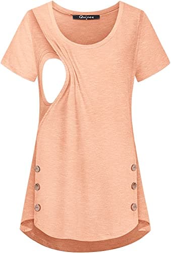 connche Maternity Tops and Blouses, Quinee Women Scoop Neck Cap Sleeve Summer Loose Fashion Nursing Tunic for Leggings Breastfeeding Pumping Clothes Knitting Basic Tee Shirts Coral - Image 1