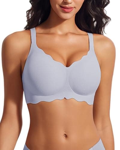 LIIJOO Wireless Seamless Scalloped Bra Full Coverage Push Up Lift No-Underwire Back-Smoothing U-Back Adjustable Straps Hook-and-Eye Breathable Stretch Pads(Lavender, 3XL) - Image 1