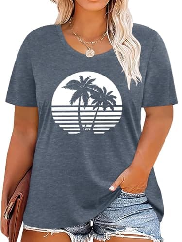 HDLTE Plus Size Beach Shirts for Women Short Sleeve Hawaiian Shirt Casual Vacation Blouses (Tender Grey, 4X) - Image 1