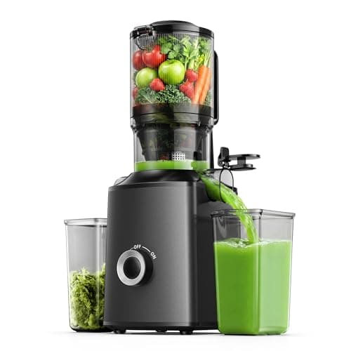 Cold Press Juicer, EUHOMY 5.8" Wide Feed Chute Juice Extractor Machine with 400W, High Juice Yield, Slow Masticating Juicer for Whole Vegetables & Fruits, Deep Silver - Image 1