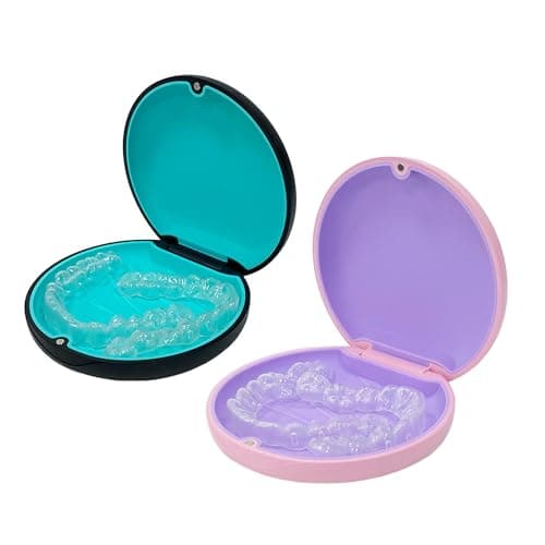 Maoerdental 2PCS Retainer Case Compatible with Invisalign,Cute Slim Aligner Case,Customized Magnetic Closure Orthodontic Retainer Cases (1PC Pink Purple + 1PC Black Cyan) - Image 1