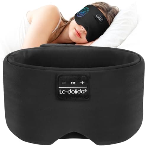 LC-dolida Sleep Mask with Bluetooth Headphones, Ice Silk Sleep Headphones with Bluetooth 5.4, Total Blackout Eye Mask for Sleeping, Sleep Soft Mask for Women Men, All Night Sleep, Travel(Black) - Image 1
