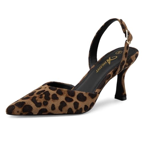 Athlefit Women's Kitten Heels Closed Toe Pumps Shoes Leopard Suede Size 9