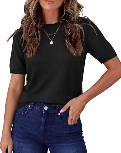 RUMIA Business Casual Tops for Women Short Sleeve Sweaters Dressy Work Tops Black S - Image 1