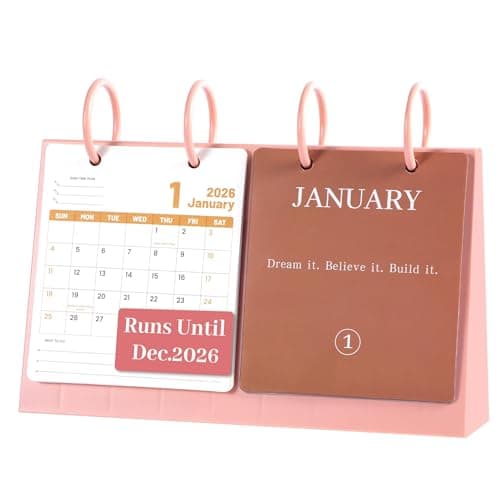 Bibiage 2026 Small Desk Calendar - Mini Flip Standing Desk Calendar with Motivational Quotes, Stable Plastic Base Desktop Calendar, Cute Desk Decor for Home Office School, Pink 10" x 6", Pink - Image 1
