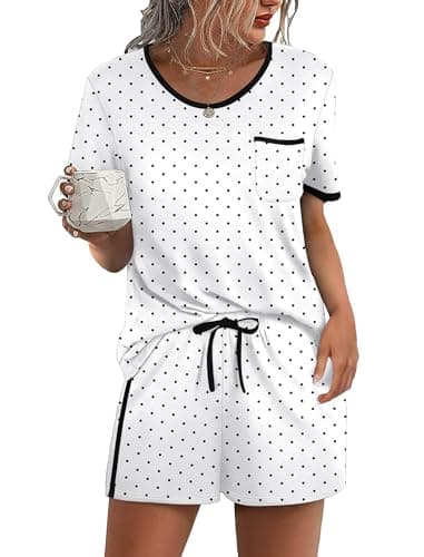 WIHOLL Polka Dot Pajamas for Women Set Shorts Tops and Pants Summer Pj Two Piece Cute Comfy Lounge Sets Pijamas De Mujer Nightgowns 2 Piece Loungewear Sleep Wear 2026 S - Image 1