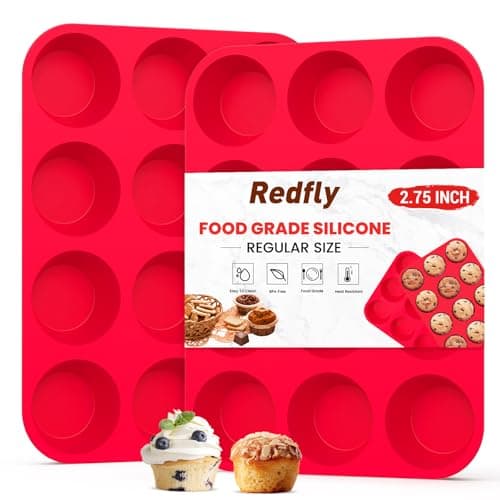 Redfly 2 Pack Silicone Muffin Pans for Baking & Cupcake Pan - 12 Cup Regular Size Silicone Molds, BPA Free Egg Bites Mold - Image 1