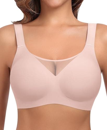 Ganado Wireless Bras for Women Full Coverage Mesh Seamless Supportive Comfortable Bras No Wire T Shirt Bra Padded Bralette (Pink, Large) - Image 1
