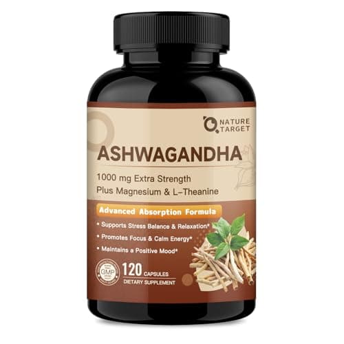 NATURE TARGET Ashwagandha Supplements for Women & Men – Ashwagandha Root Extract 1000mg with Magnesium & L-Theanine, Support Mood, Immune Health & Energy, Non-GMO, 120 Vegan Capsules - Image 1
