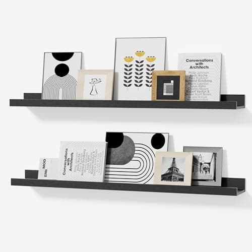 Modcraft 36 Inch Black Floating Shelves with Lip, Extra Long Wall Mounted Picture Ledge, Large Industrial Wall Shelf for Living Room Gallery Wall, Display Shelf for Photos Frames Books, Set of 2 - Image 1