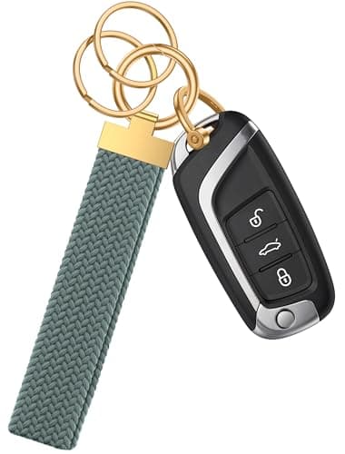ANGSTUEM Stretchy Braided Wristlet D-Ring Detachable for Women&Men Wearable Car Key Chain,olive green - Image 1