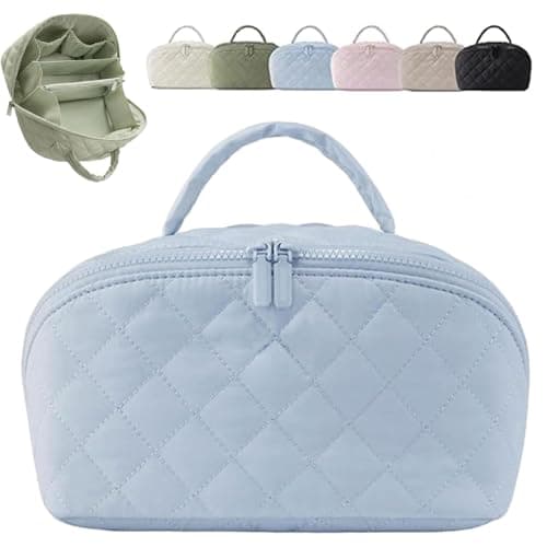 Petitionm Makeup Travel Bag, Makeup Bag for Woman, Wide-Open Lay-Flat Cosmetic Bags, Large Capacity Water-Resistant Toiletry Organizer with Compartments, 180° Open Travel Makeup Case (Blue) - Image 1
