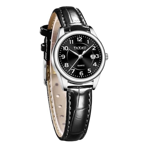 Taxau Ladies Watches for Small Wrist Leather Watch Women Dress Watch Black Dial Waterproof Watch for Female Elderly Large Number Easy Read Hand Watch with Date Reloj De Mujer - Image 1