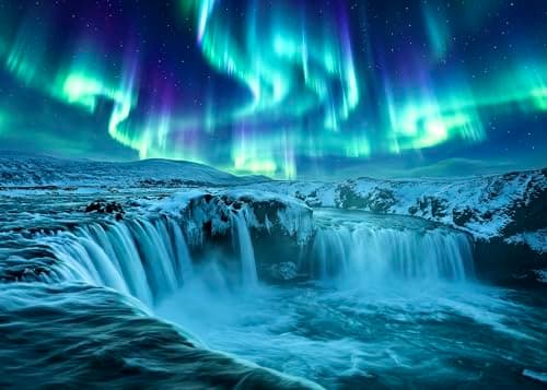Aurora Waterfall Puzzles for Adults 1000 Pieces, Impossible Hard Challenging Jigsaw Puzzles,Northern Lights Cascade Nature Art, Scenic Landscape Puzzles,Gifts for Nature Lovers