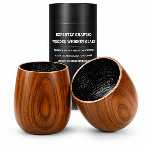 XunYang Charred Wooden Whiskey Glasses, 2 Pack Wooden Whiskey Tumblers with Gift Box, Bourbon Cups, Old Fashioned Drinkware for Whiskey Bourbon Scotch, Home Bar Gifts for Men Dad - Image 1