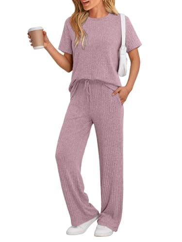 LILLUSORY Lounge Sets for Women 2 Piece Matching Summer Travel Outfits Spring Sets Cute Casual Pajamas 2026 Airport Clothes DarkPink M - Image 1