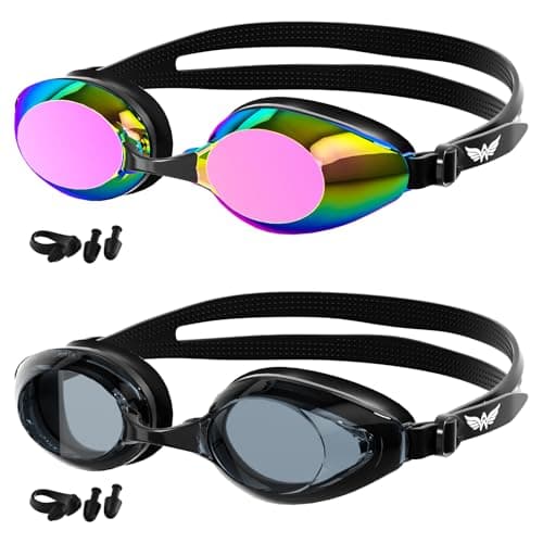 AzureWings Swim Goggles Women Men Adult Kit, Anti-Fog UV No Leak - Upgraded HD Racing Swimming Goggles for Men & Women (black+Purple)