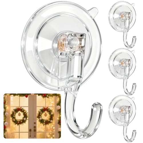 HEYHOUSE Wreath Hangers for Front Door, Clear Suction-Cup-Hooks Wreath-Door-Hanger on Glass Window,Easter Valentine’s Decorations Indoor Outdoor Over The Doors Hooks,Removable and Reusable, 4 Pack - Image 1