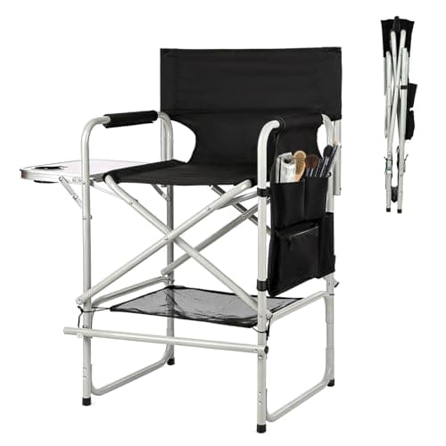 JXUFDHO Makeup Chair for Makeup Artist 41'',Tall Directors Chairs Foldable with Side Table Cup Holder Storage Bag and Footrest, Folding Chair Makeup Chair for Clients 400lbs Capacity - Image 1