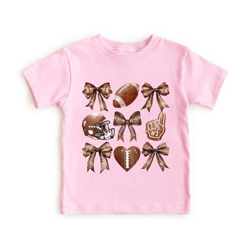 JINTING Football T-Shirts for Girls Game Day Short Sleeve Shirt Toddler Football Season Kids Bow Coquette Tops-Pink - Image 1